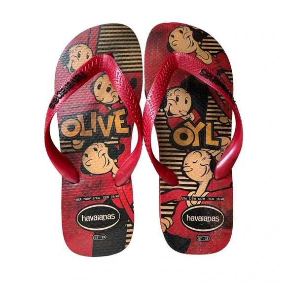 Havaianas Shoes - Havana’s Olive Oyl Red flip flops women
Size 7   Unique find